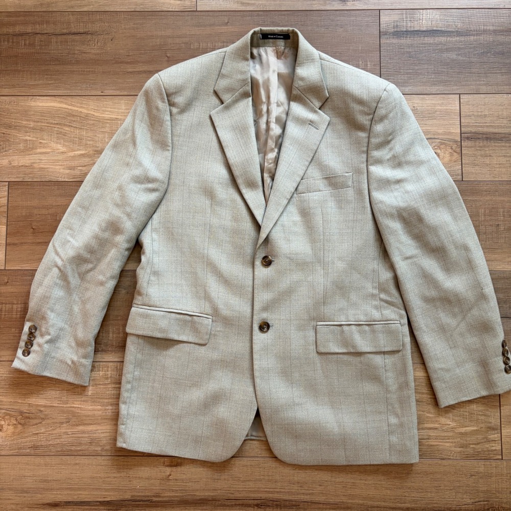 Ralph Lauren Mens Pure New Wool Blazer Tan Herringbone Pinstripe Sport Coat 40R